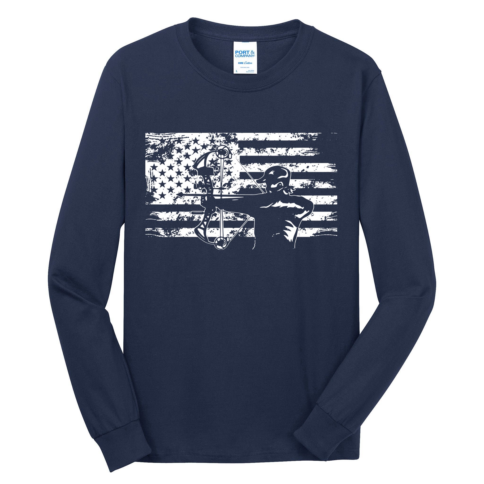 Hunting Archer American Flag Bowhunting Hunter Men Tall Long Sleeve T-Shirt