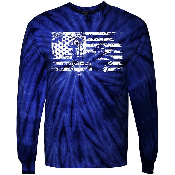 Hunting Archer American Flag Bowhunting Hunter Men Tie-Dye Long Sleeve Shirt