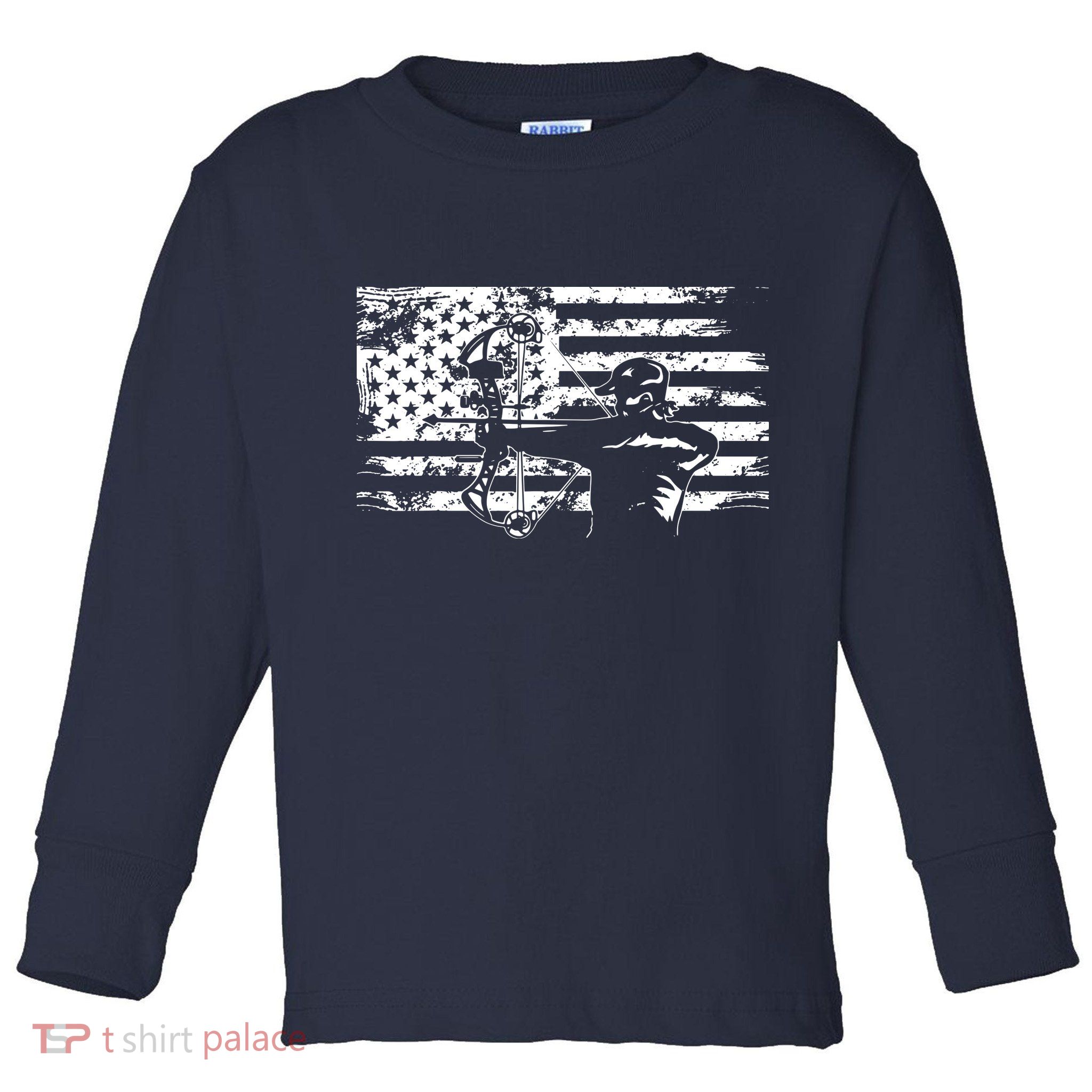Hunting Archer American Flag Bowhunting Hunter Men Toddler Long Sleeve Shirt