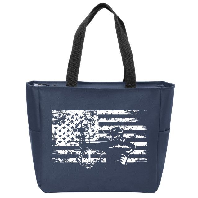 Hunting Archer American Flag Bowhunting Hunter Men Zip Tote Bag