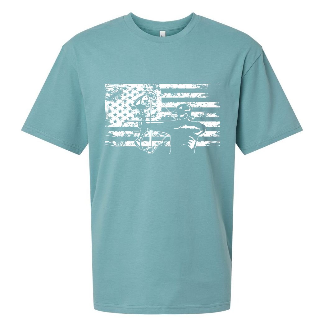 Hunting Archer American Flag Bowhunting Hunter Men Sueded Cloud Jersey T-Shirt