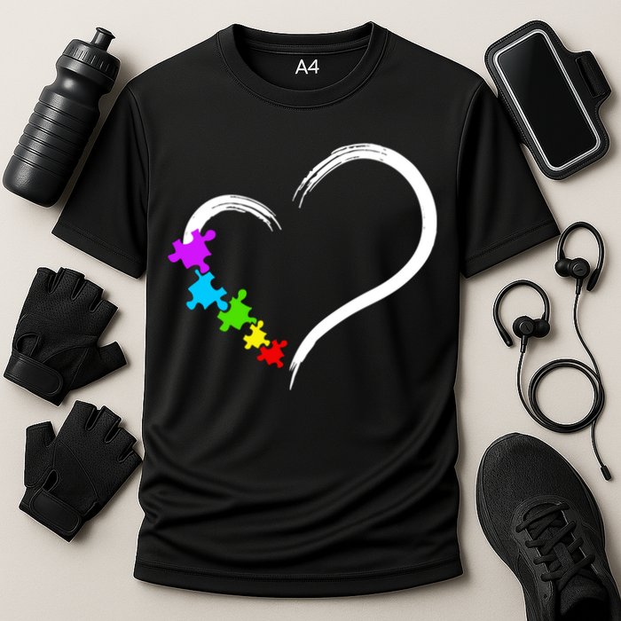 Heart Autism Awareness Love Puzzle Simple Idea Autism Family Cooling Performance Crew T-Shirt