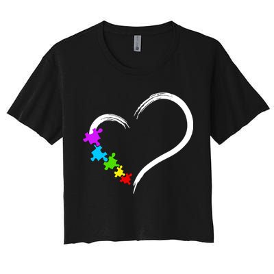 Heart Autism Awareness Love Puzzle Simple Idea Autism Family Women's Crop Top Tee