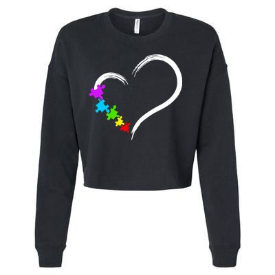 Heart Autism Awareness Love Puzzle Simple Idea Autism Family Cropped Pullover Crew