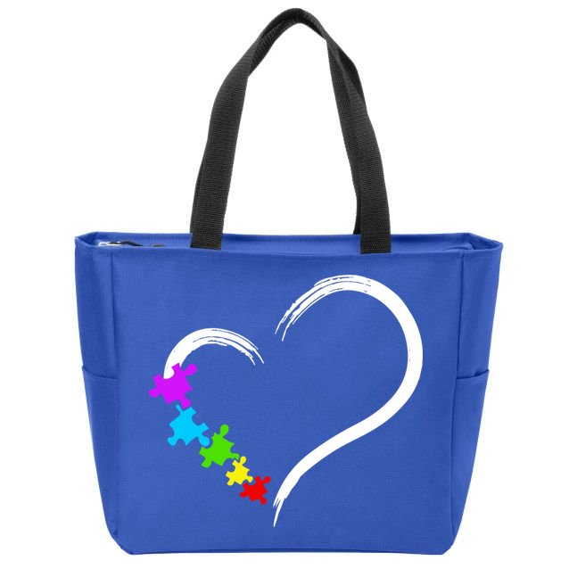 Heart Autism Awareness Love Puzzle Simple Idea Autism Family Zip Tote Bag
