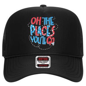 Hot Air Balloon Oh The Places You’Ll Go When You Read High Crown Mesh Back Trucker Hat