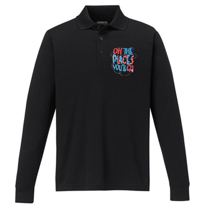 Hot Air Balloon Oh The Places You’Ll Go When You Read Performance Long Sleeve Polo