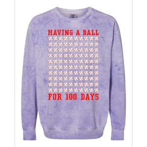 Having A Ball For 100 Days Of School 100th Baseball Colorblast Crewneck Sweatshirt