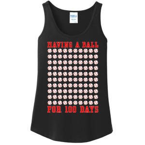 Having A Ball For 100 Days Of School 100th Baseball Ladies Essential Tank