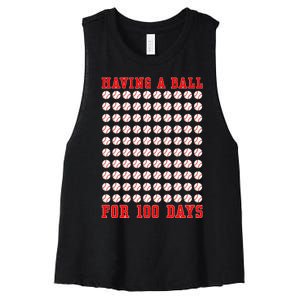 Having A Ball For 100 Days Of School 100th Baseball Women's Racerback Cropped Tank