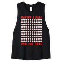 Having A Ball For 100 Days Of School 100th Baseball Women's Racerback Cropped Tank