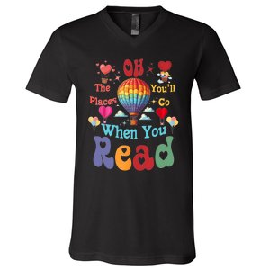 Hot Air Balloon Oh The Places You’Ll Go When You Read V-Neck T-Shirt