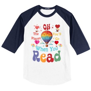 Hot Air Balloon Oh The Places You’Ll Go When You Read Baseball Sleeve Shirt