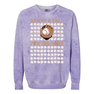 Having A Ball For 100 Day Of School 100th Days Baseball Colorblast Crewneck Sweatshirt