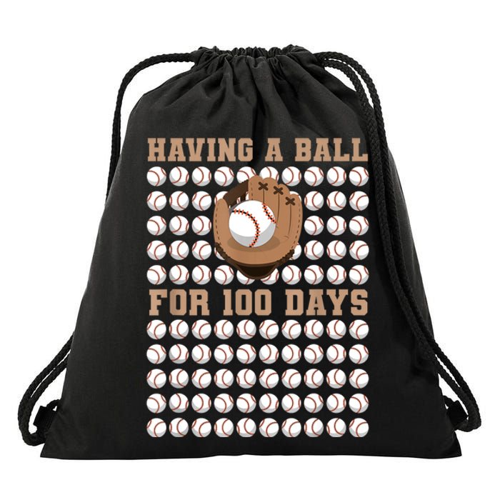 Having A Ball For 100 Day Of School 100th Days Baseball Drawstring Bag