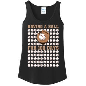 Having A Ball For 100 Day Of School 100th Days Baseball Ladies Essential Tank