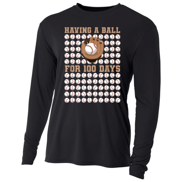 Having A Ball For 100 Day Of School 100th Days Baseball Cooling Performance Long Sleeve Crew