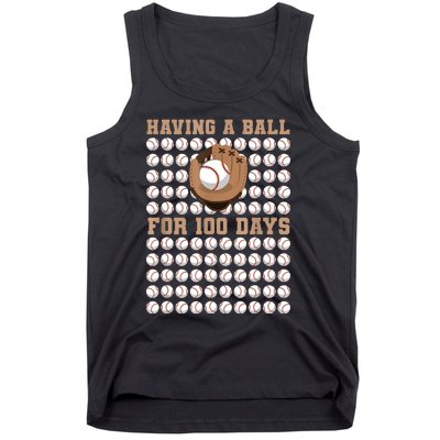 Having A Ball For 100 Day Of School 100th Days Baseball Tank Top