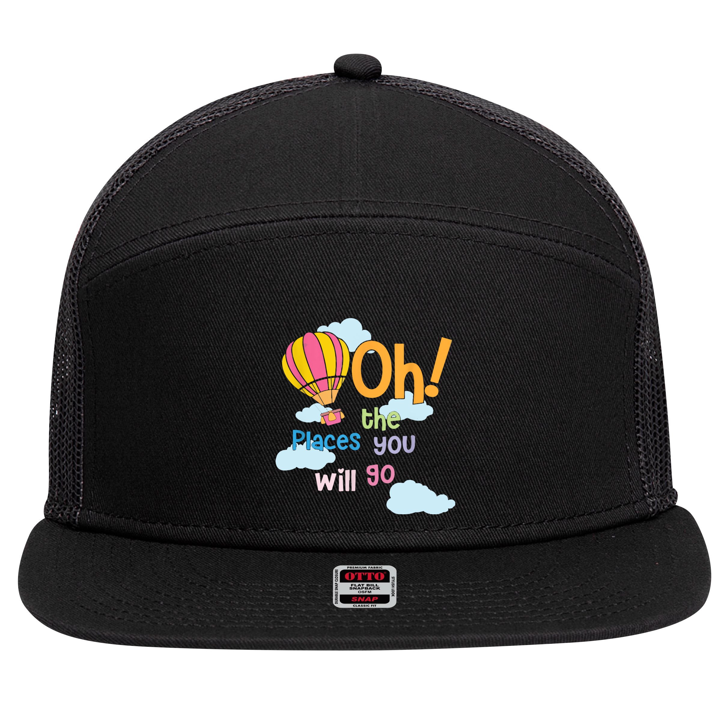 Hot Air Balloon Oh The Places You’Ll Go When You Read 7 Panel Mesh Trucker Snapback Hat