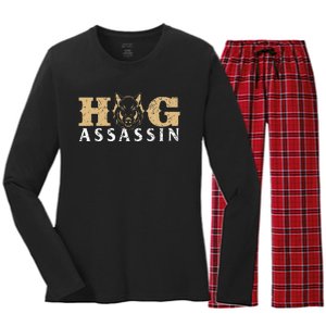 Hog Assassin Boar Hunting Wild Hog Hunter Women's Long Sleeve Flannel Pajama Set 