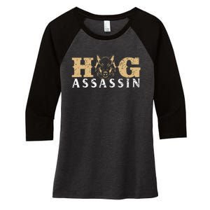 Hog Assassin Boar Hunting Wild Hog Hunter Women's Tri-Blend 3/4-Sleeve Raglan Shirt