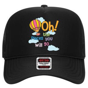 Hot Air Balloon Oh The Places You’Ll Go When You Read High Crown Mesh Back Trucker Hat