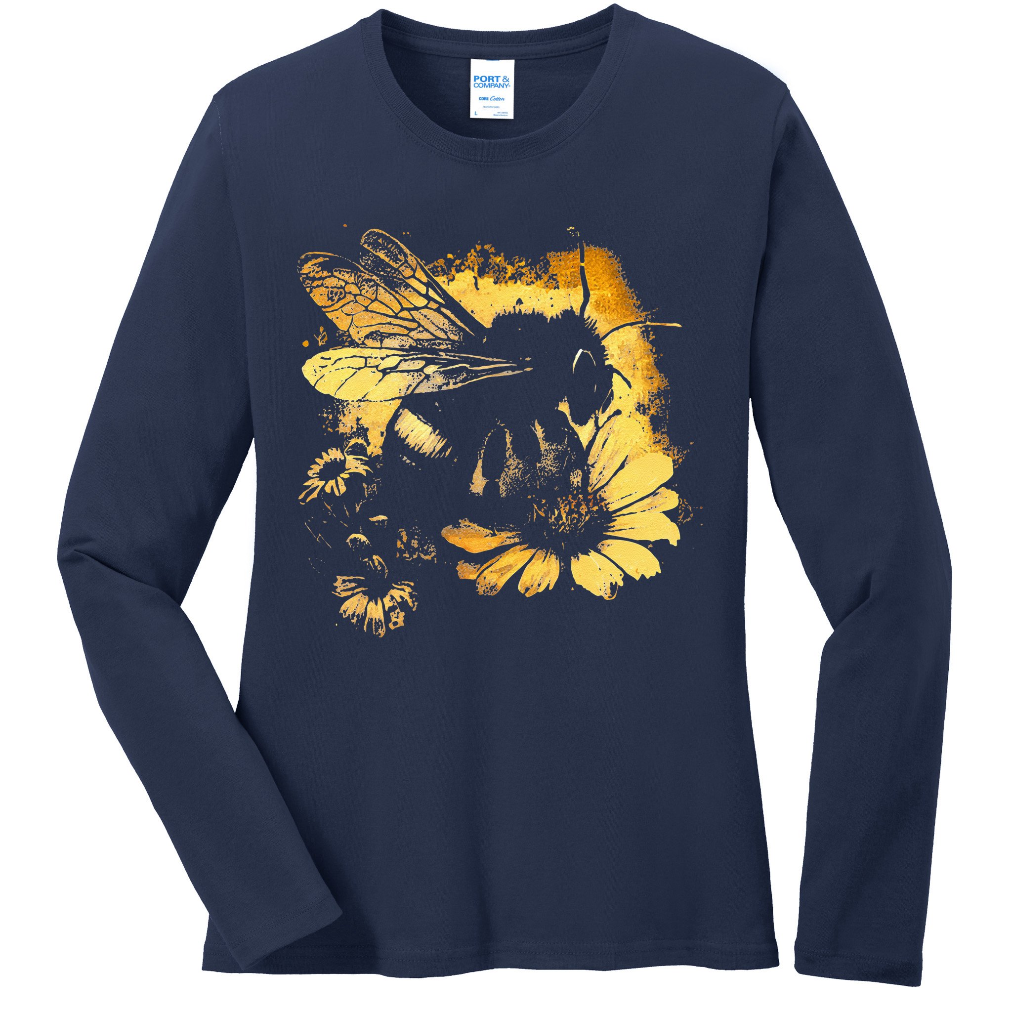 Honeybee And Bumble Bee For American Hive Beekeepers Ladies Long Sleeve Shirt