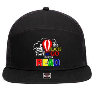 Hot Air Balloon Oh The Places You’Ll Go When You Read 7 Panel Mesh Trucker Snapback Hat