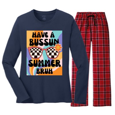 Have A Bussin Summer Bruh End Of School Sunglass Retro Women's Long Sleeve Flannel Pajama Set 