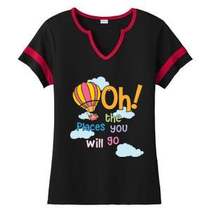 Hot Air Balloon Oh The Places You’Ll Go When You Read Ladies Halftime Notch Neck Tee