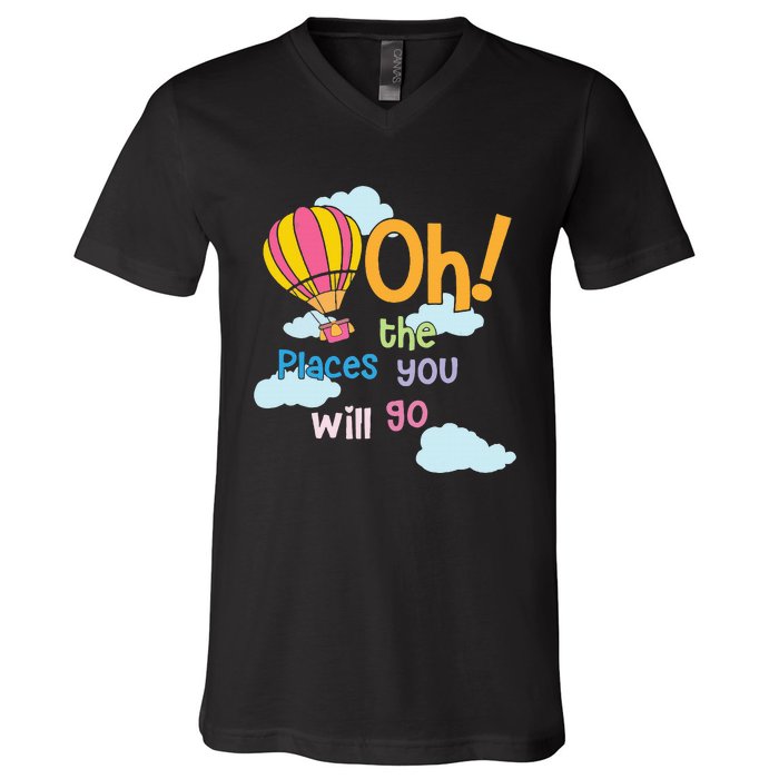 Hot Air Balloon Oh The Places You’Ll Go When You Read V-Neck T-Shirt