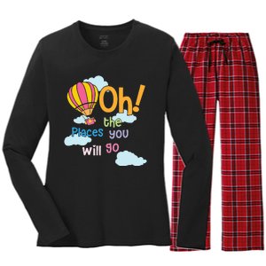 Hot Air Balloon Oh The Places You’Ll Go When You Read Women's Long Sleeve Flannel Pajama Set 