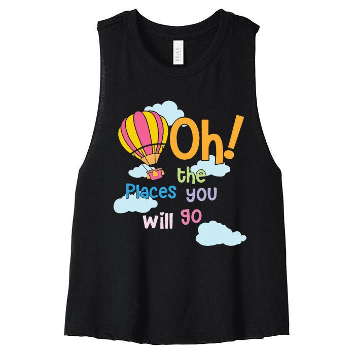 Hot Air Balloon Oh The Places You’Ll Go When You Read Women's Racerback Cropped Tank