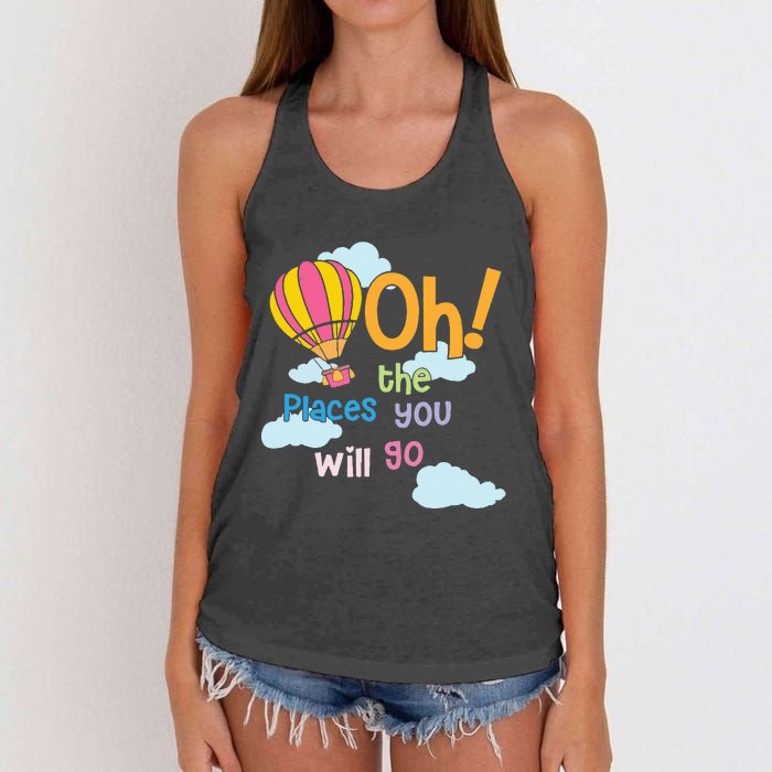 Hot Air Balloon Oh The Places You’Ll Go When You Read Women's Knotted Racerback Tank