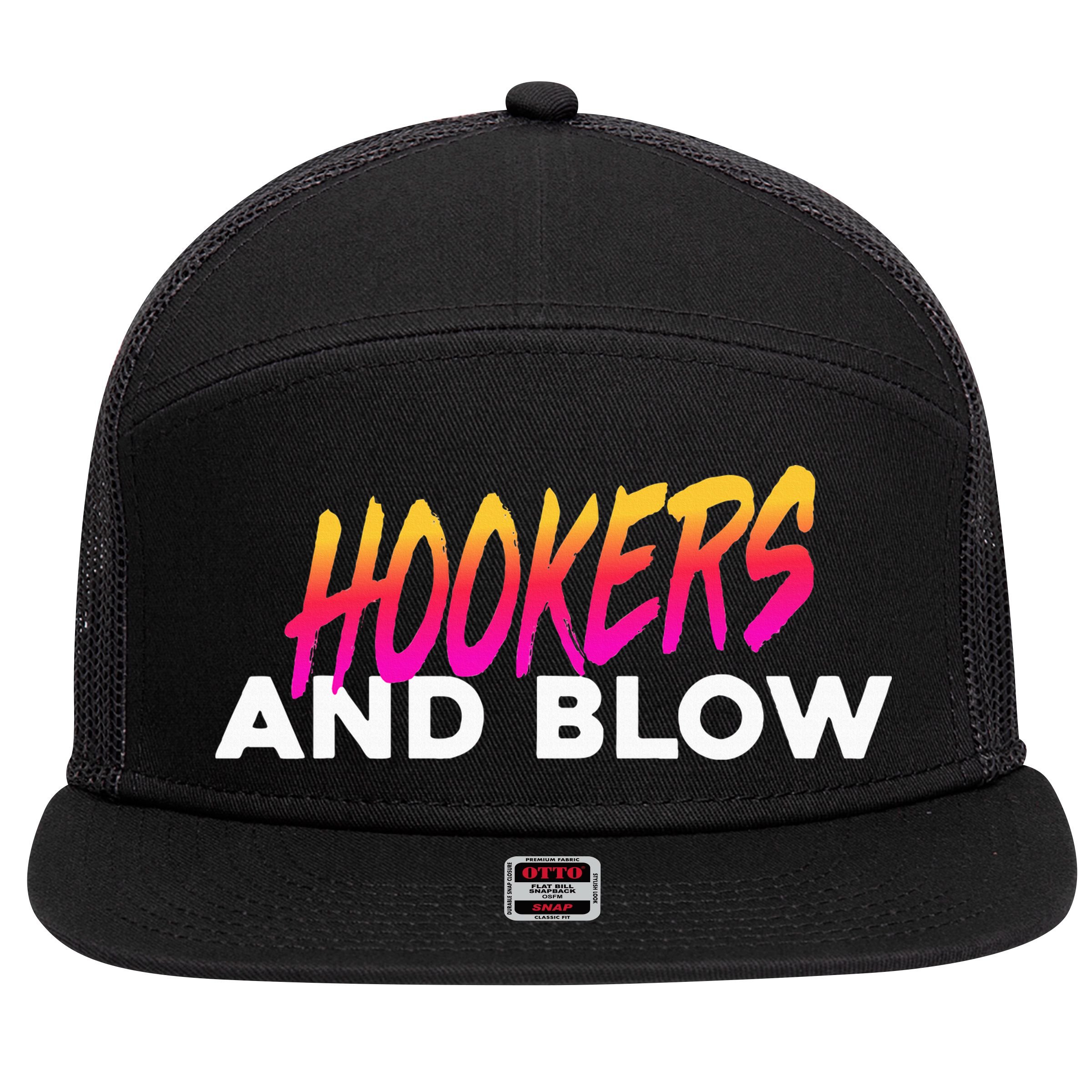 Hookers And Blow Funny Meme 7 Panel Mesh Trucker Snapback Hat