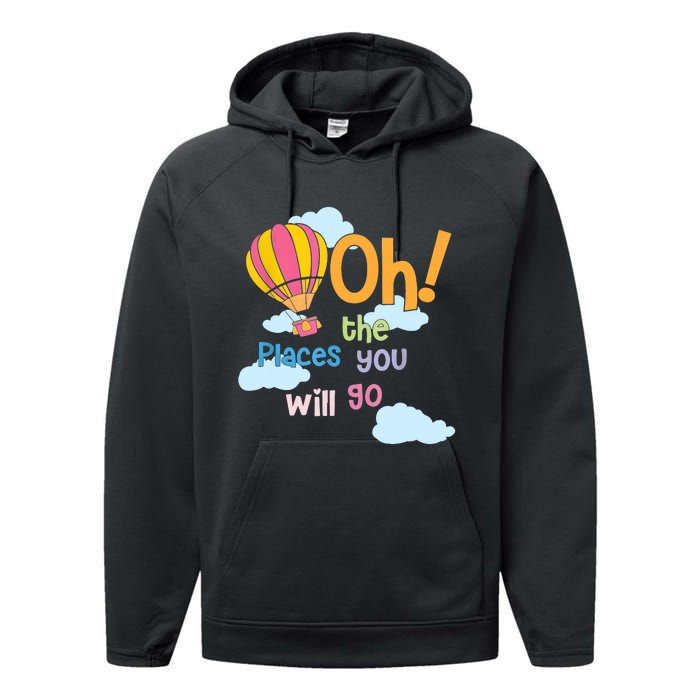 Hot Air Balloon Oh The Places You’Ll Go When You Read Performance Fleece Hoodie