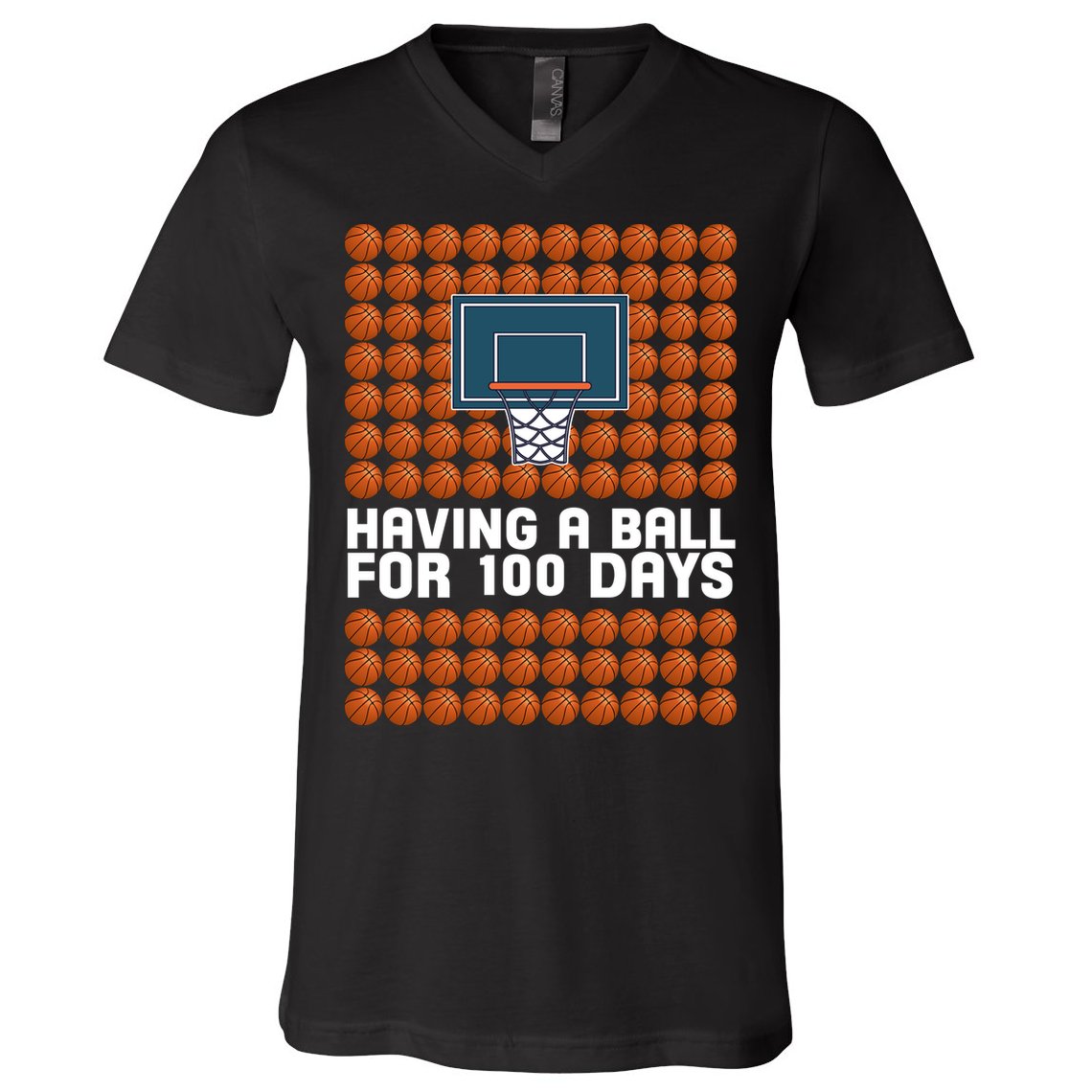 Having A Ball For 100 Days Of School Basketball V-Neck T-Shirt