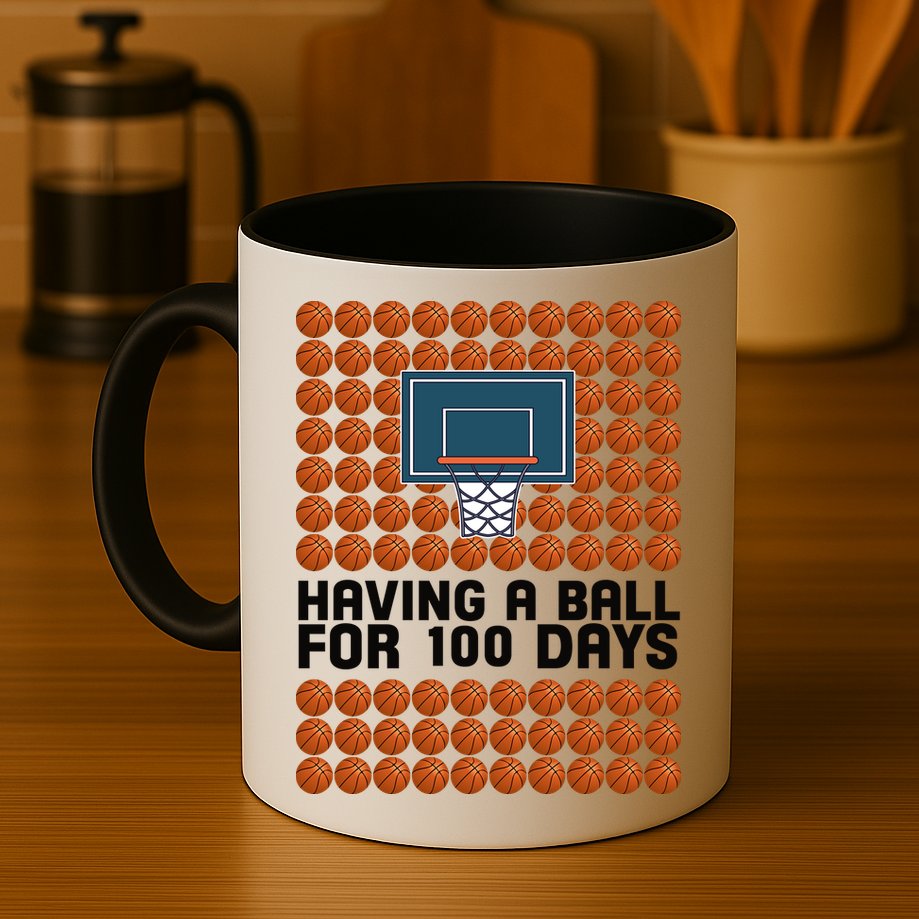 Having A Ball For 100 Days Of School Basketball Mug