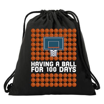 Having A Ball For 100 Days Of School Basketball Drawstring Bag