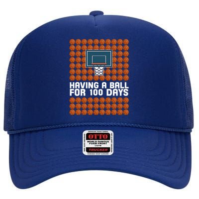 Having A Ball For 100 Days Of School Basketball High Crown Mesh Back Trucker Hat