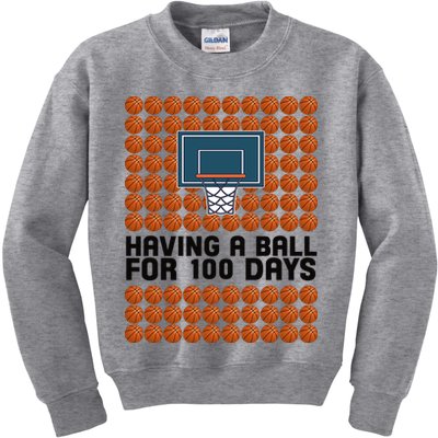 Having A Ball For 100 Days Of School Basketball Kids Sweatshirt