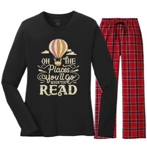 Hot Air Balloon Oh The Places You’Ll Go When You Read Women's Long Sleeve Flannel Pajama Set 