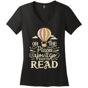 Hot Air Balloon Oh The Places You’Ll Go When You Read Women's V-Neck T-Shirt