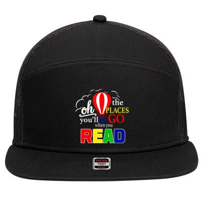 Hot Air Balloon Oh The Places You’Ll Go When You Read 7 Panel Mesh Trucker Snapback Hat