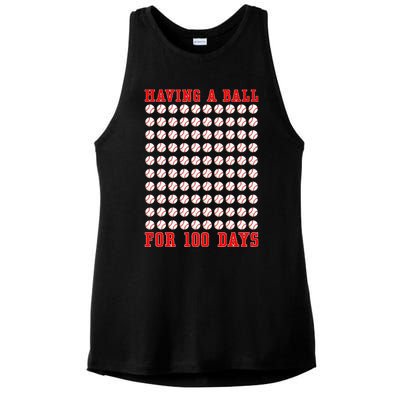 Having A Ball For 100 Days Of School 100th Baseball Ladies PosiCharge Tri-Blend Wicking Tank