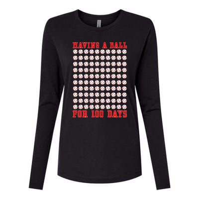 Having A Ball For 100 Days Of School 100th Baseball Womens Cotton Relaxed Long Sleeve T-Shirt