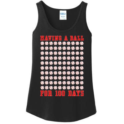 Having A Ball For 100 Days Of School 100th Baseball Ladies Essential Tank