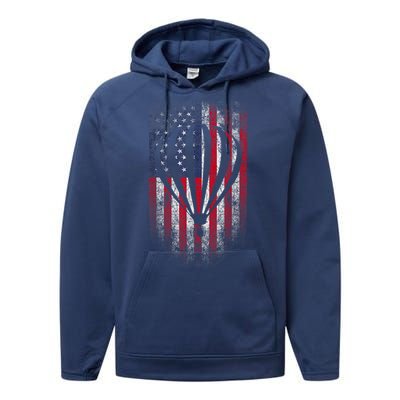 Hot Air Balloon Vintage USA Flag Performance Fleece Hoodie