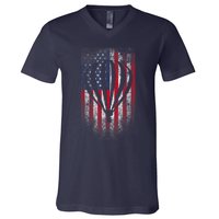 Hot Air Balloon Vintage USA Flag V-Neck T-Shirt