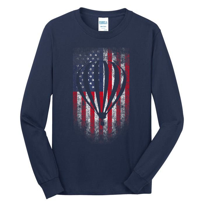 Hot Air Balloon Vintage USA Flag Tall Long Sleeve T-Shirt